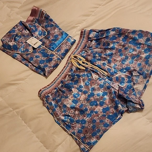 Free People Pillow Talk Satin Short Pajamas Cool Lavendar Combo XS - Picture 6 of 11